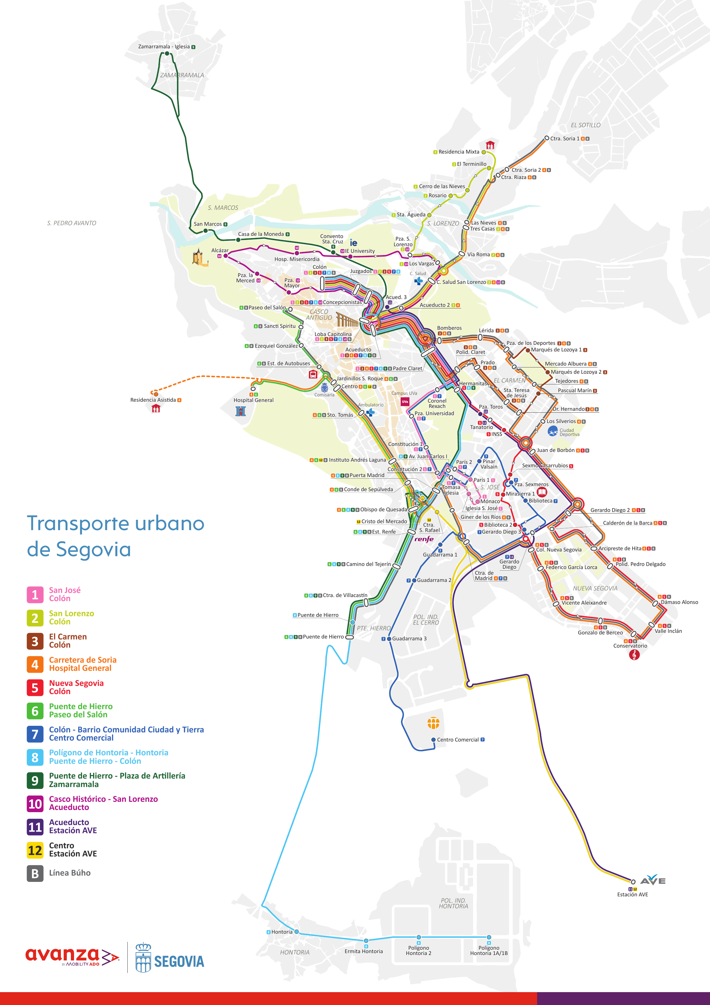 Plano de autobuses de Segovia